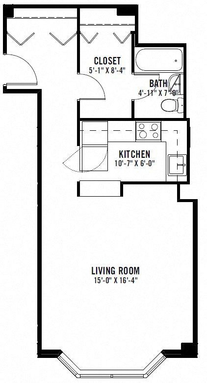 Floor plan for studio, 1 bath